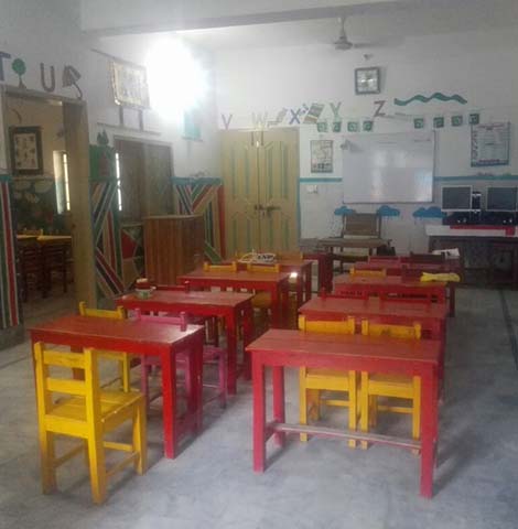A classroom equipped with computers