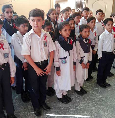 Pupils lined up for morning assembly